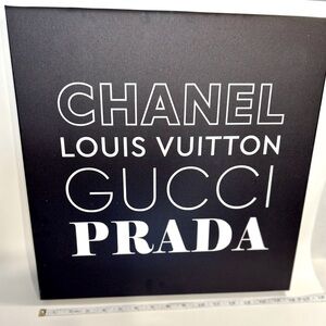 CHANEL LOUIS VUITTON GUCCI PRADA Designer Fashion Canvas Art Black White 16x16in